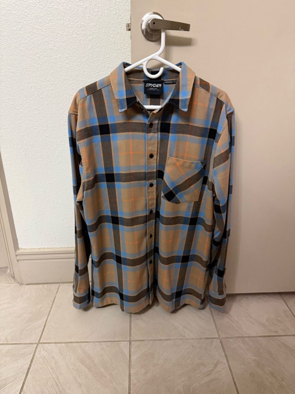 Spyder Plaid Button-Down Shirt in Tan, Blue and Black